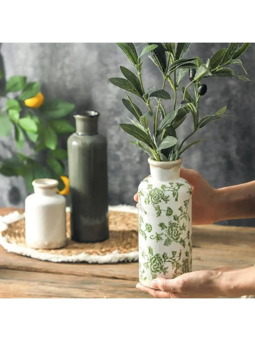 Chic Vintage Ceramic Vase Set of 3 - Retro Floral Home Decor for Living Room
